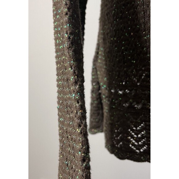 CP Shades Pointelle Knit Cardigan Brown Lurex Metallic Threading Cotton Women M - Picture 3 of 11